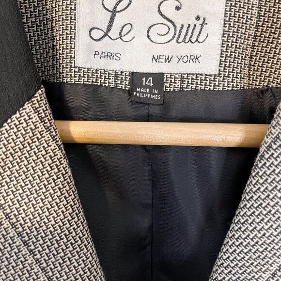 Vintage Le Suit Textured Black Collar Blazer Jacket Size 14 - Picture 2 of 6